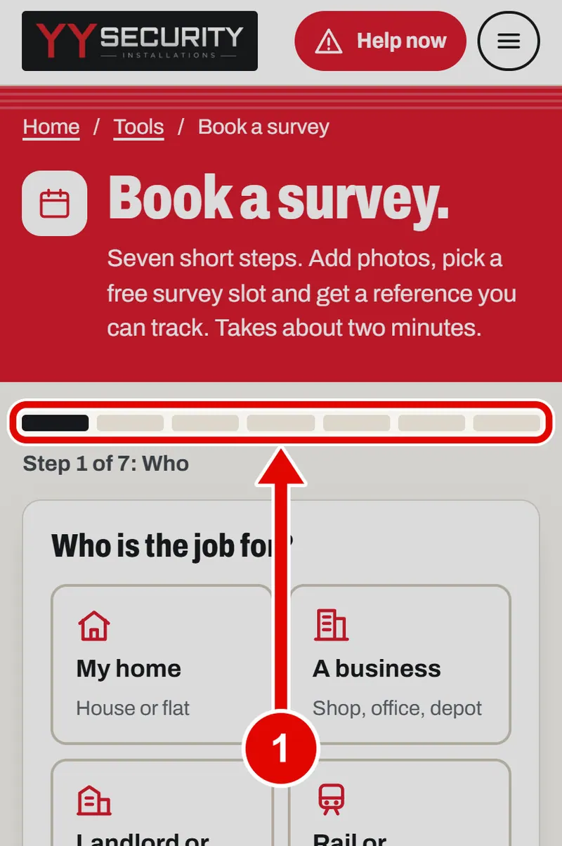 Screen grab from Book a survey, on a phone. A red box marks the part to use.