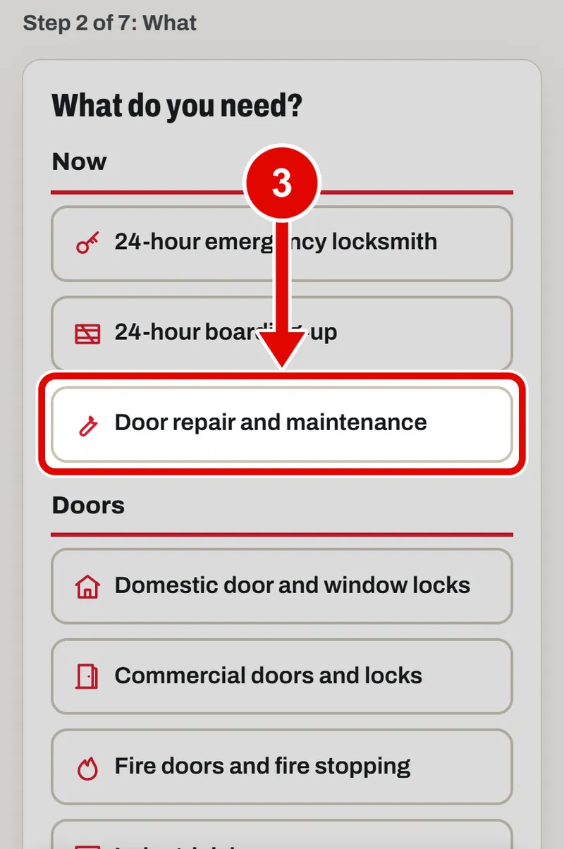 Screen grab from Book a survey, on a phone. A red box marks the part to use.