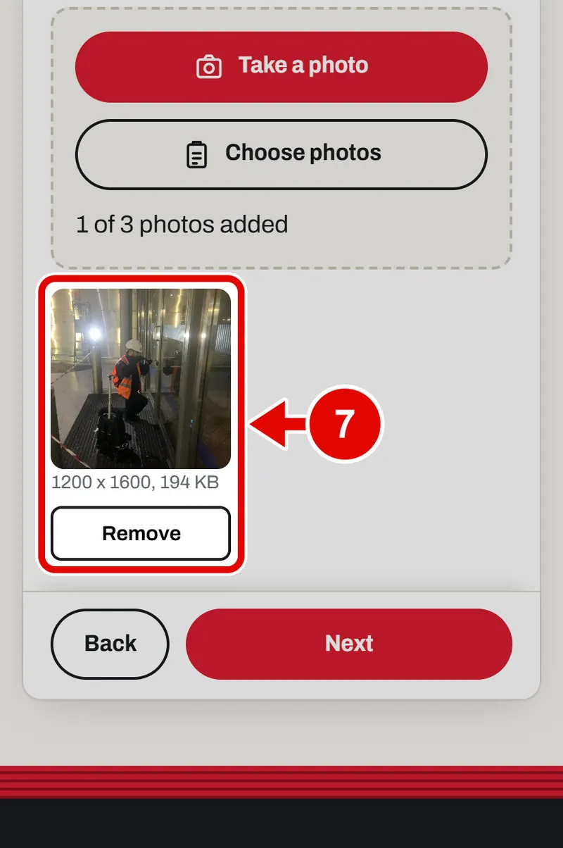 Screen grab from Book a survey, on a phone. A red box marks the part to use.