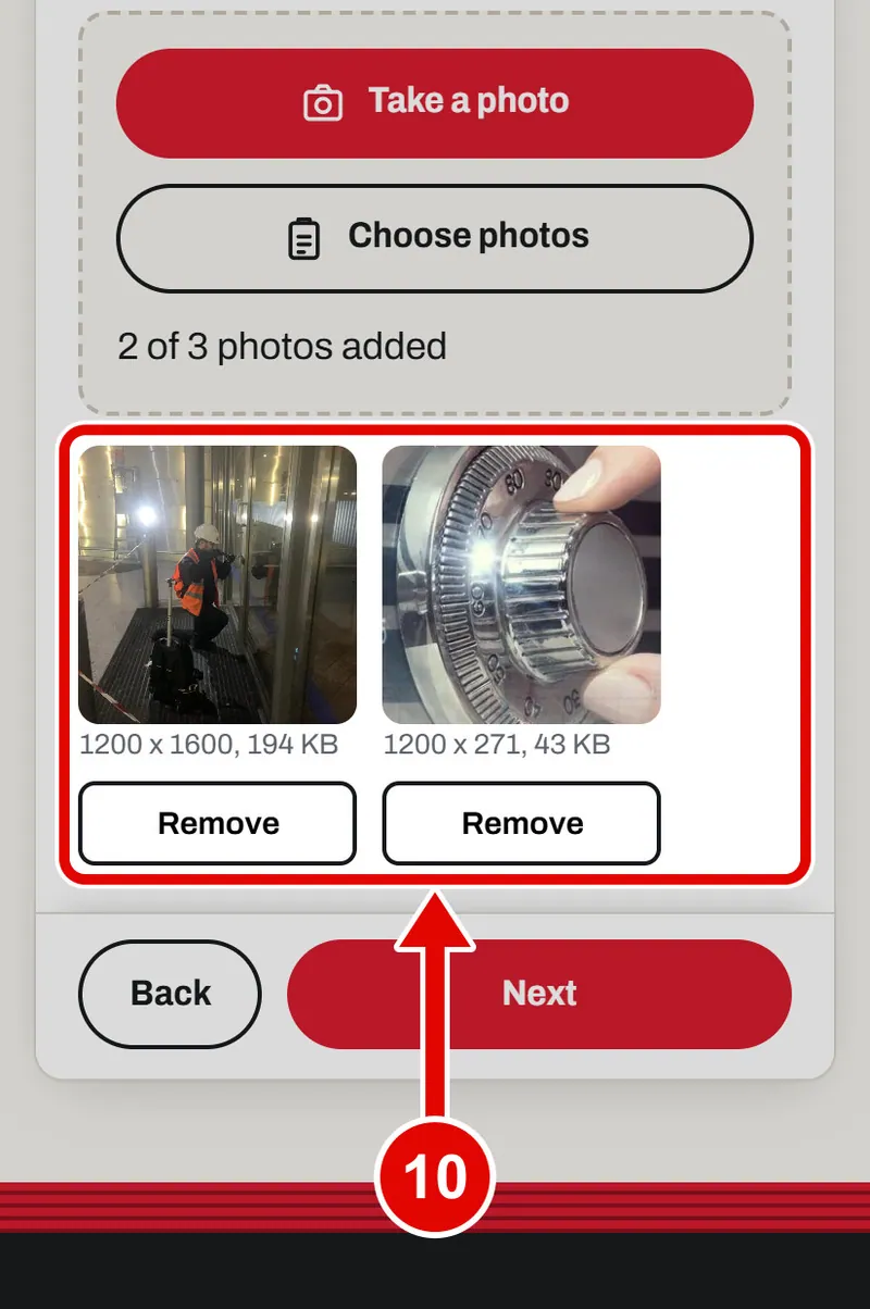 Screen grab from Book a survey, on a phone. A red box marks the part to use.