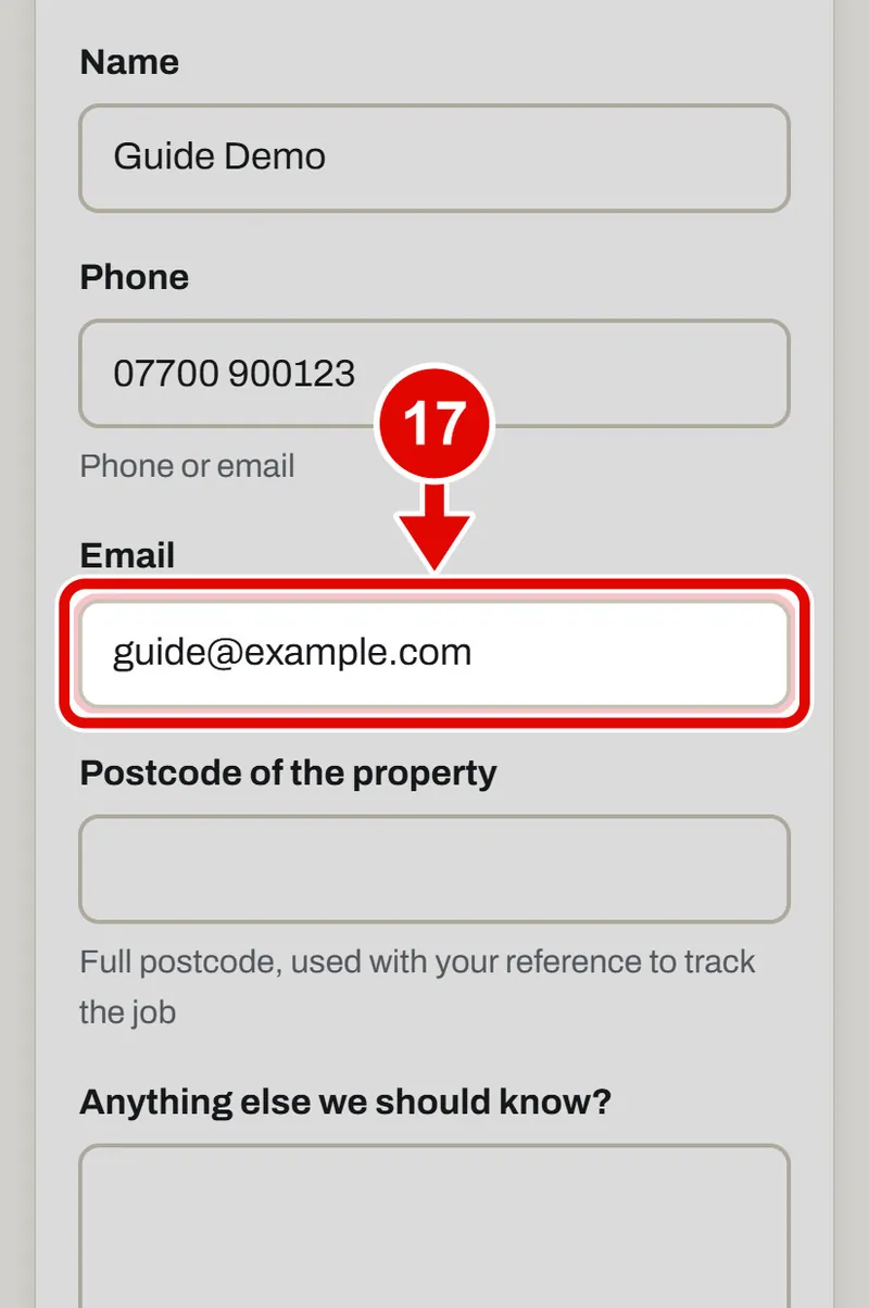 Screen grab from Book a survey, on a phone. A red box marks the part to use.