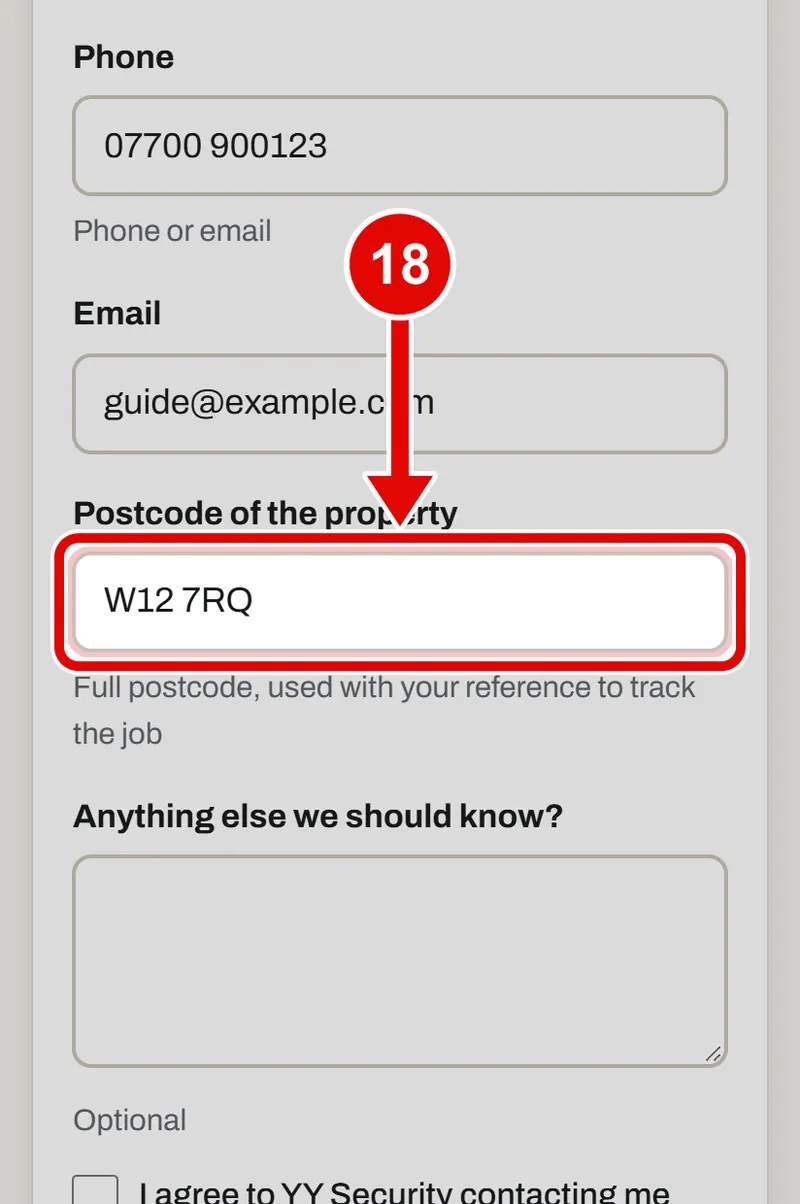 Screen grab from Book a survey, on a phone. A red box marks the part to use.