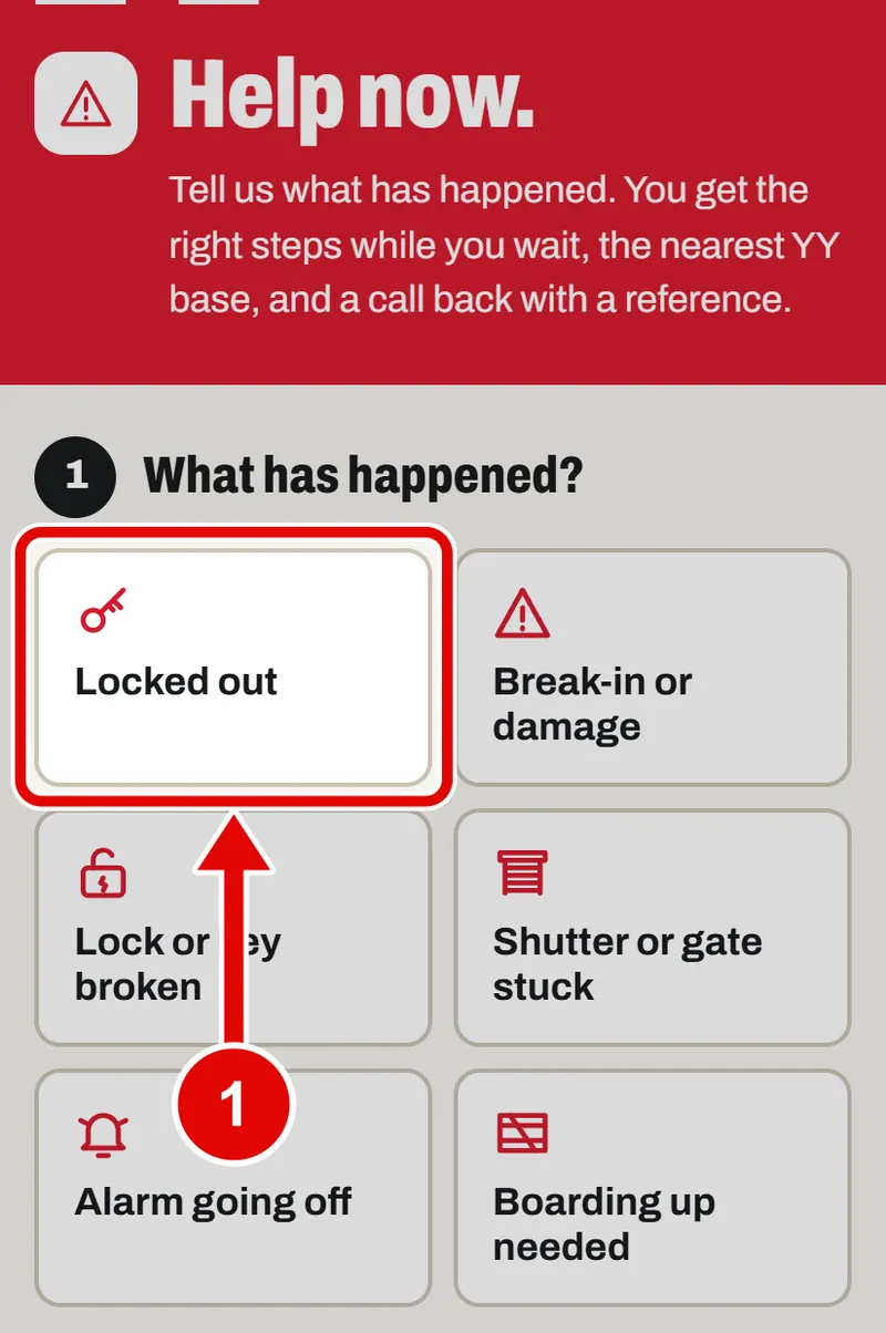 Screen grab from Help now: when something goes wrong, on a phone. A red box marks the part to use.