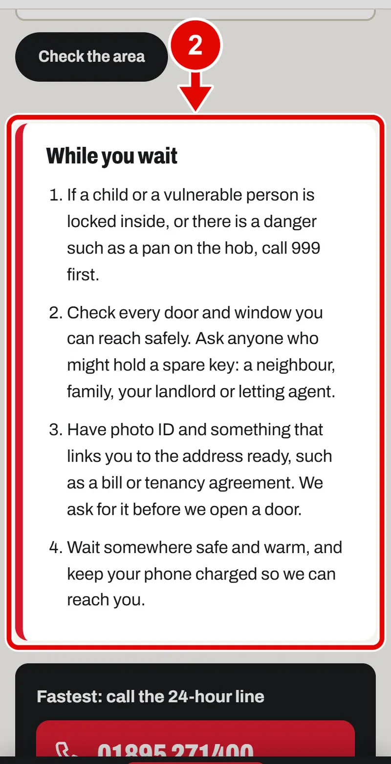 Screen grab from Help now: when something goes wrong, on a phone. A red box marks the part to use.
