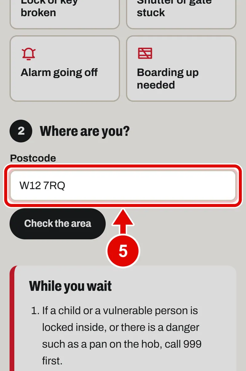 Screen grab from Help now: when something goes wrong, on a phone. A red box marks the part to use.