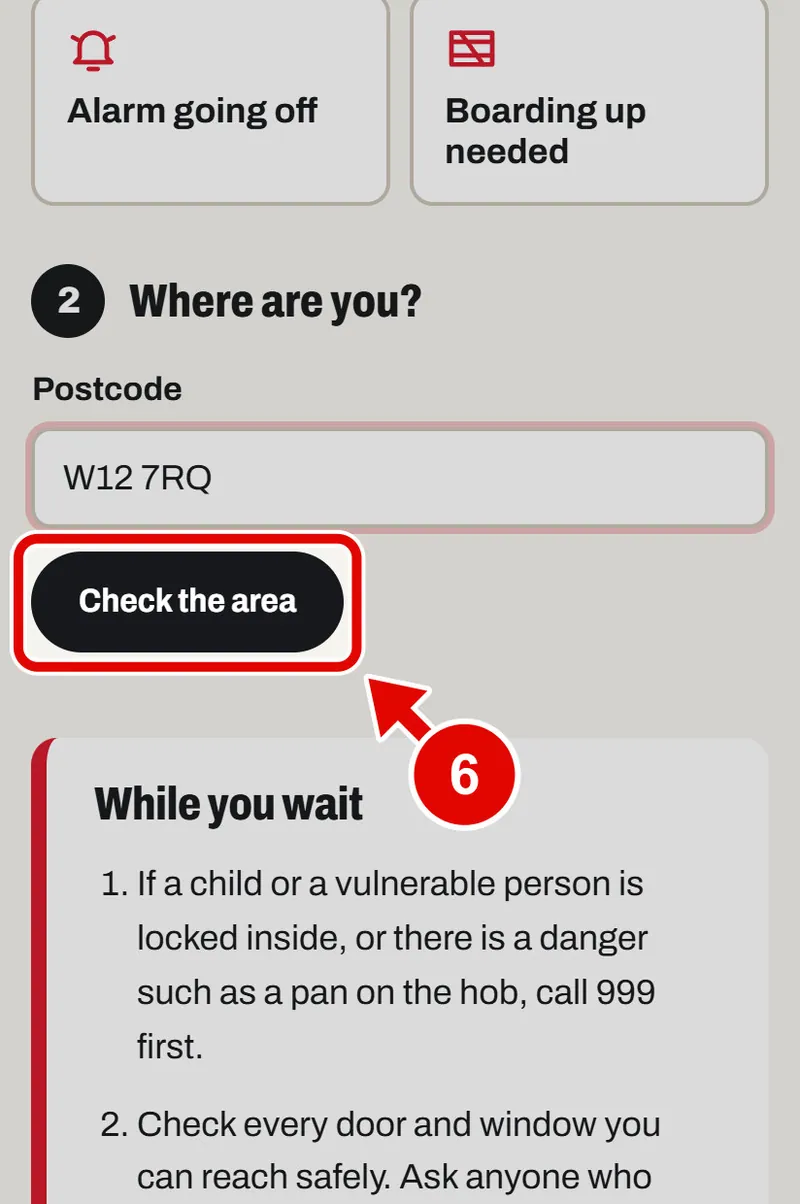 Screen grab from Help now: when something goes wrong, on a phone. A red box marks the part to use.