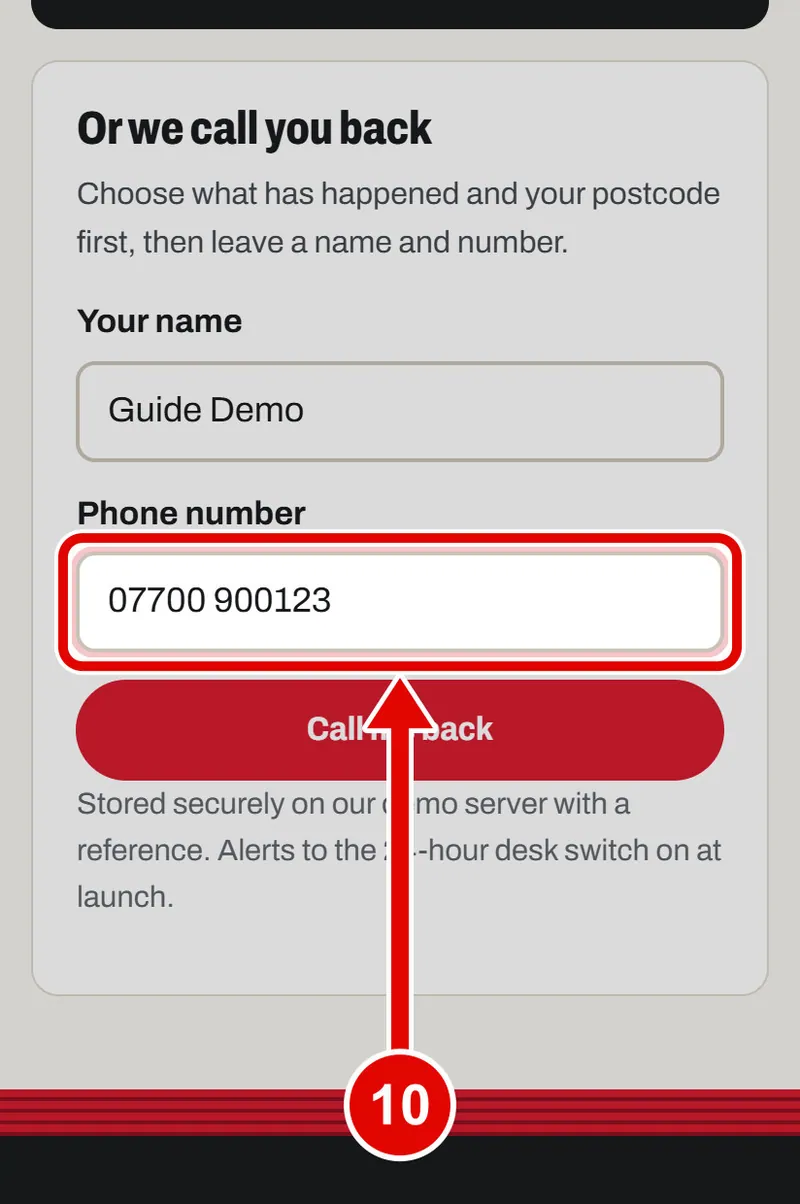 Screen grab from Help now: when something goes wrong, on a phone. A red box marks the part to use.
