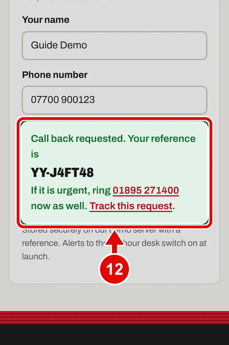 Screen grab from Help now: when something goes wrong, on a phone. A red box marks the part to use.
