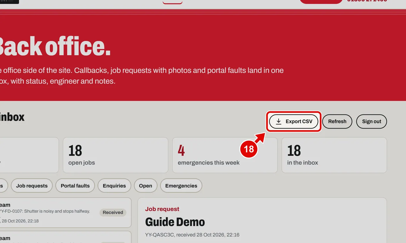 Screen grab from Back office, on a computer. A red box marks the part to use.