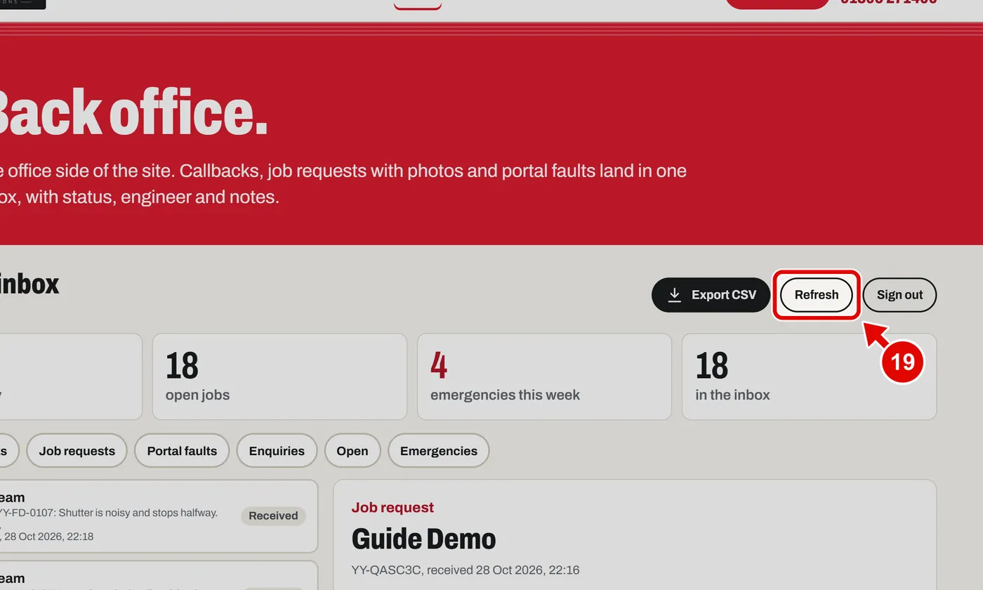 Screen grab from Back office, on a computer. A red box marks the part to use.