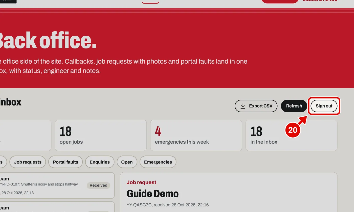 Screen grab from Back office, on a computer. A red box marks the part to use.