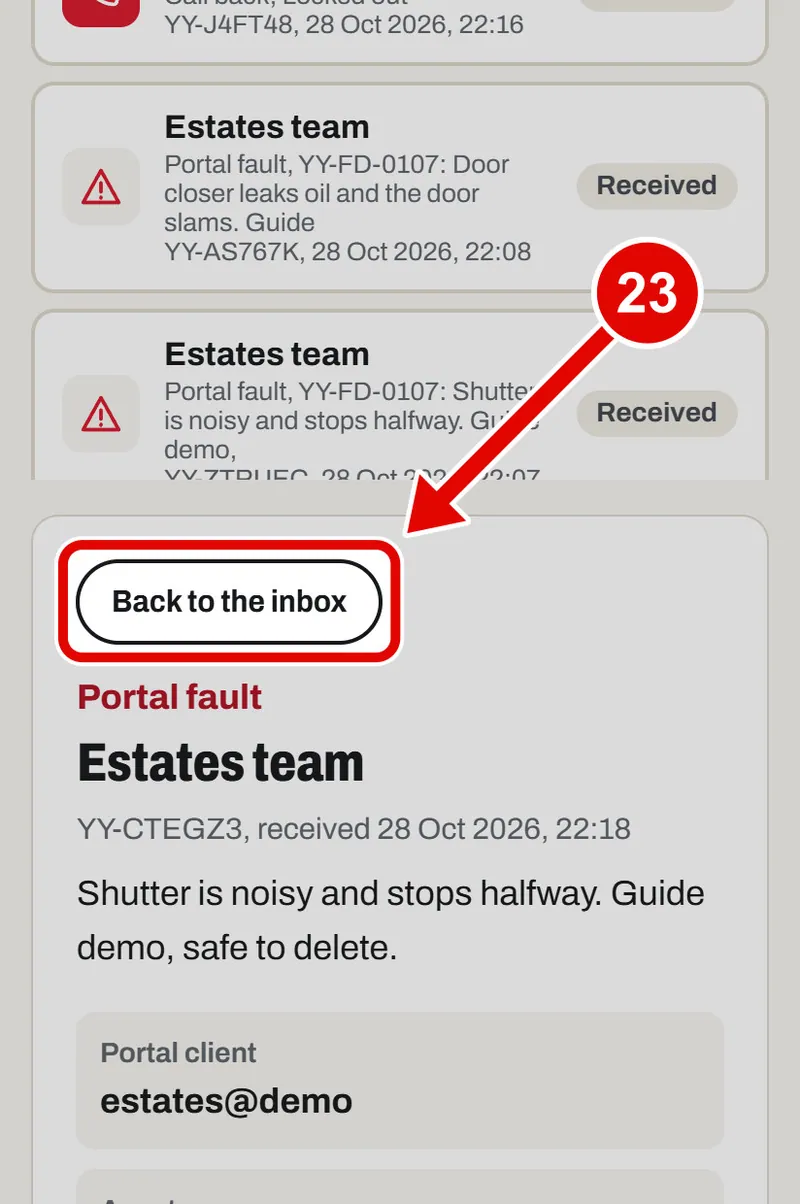 Screen grab from Back office, on a phone. A red box marks the part to use.