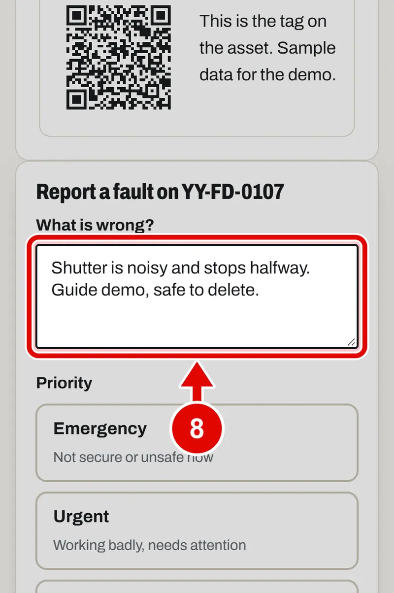 Screen grab from Scan a QR tag with your phone, on a phone. A red box marks the part to use.